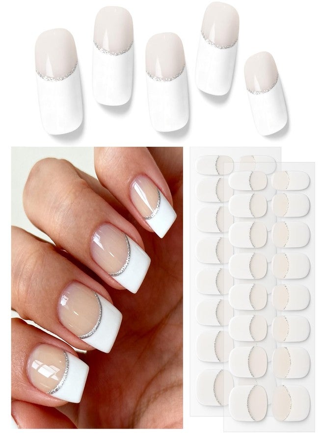 FREEORR French Semi Cured Gel Nail Strips, 32 Pcs White Long Lasting Gel Nail Wraps Stickers for Fall/Winter, UV Light Required, Easy Apply and Remove with Tools - Image 1